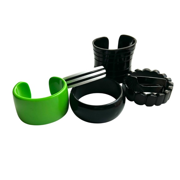 A Dozen Lucite, Plastic, & Celluloid  Bangle Bracelets, Cuffs, Stretchies - Picture 2 of 14